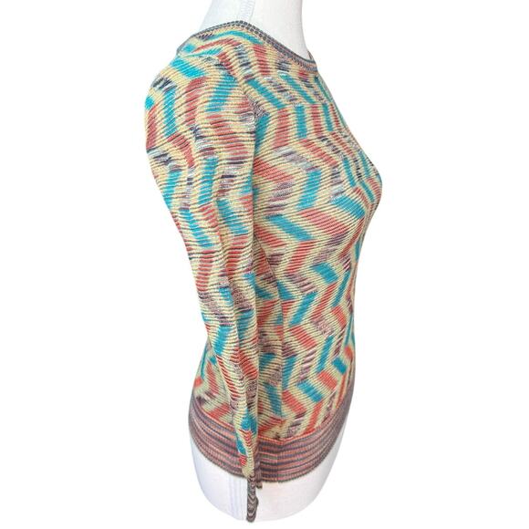 M Missoni MSRP $630 Medium Multicolor Chevron Striped Wool Blend Top y2k Italian - Picture 2 of 10